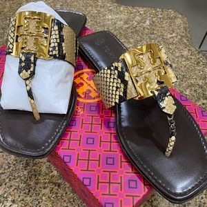 Tory Burch Georgia Snake-Print Medallion Thong Sandals **Brand New with Box**